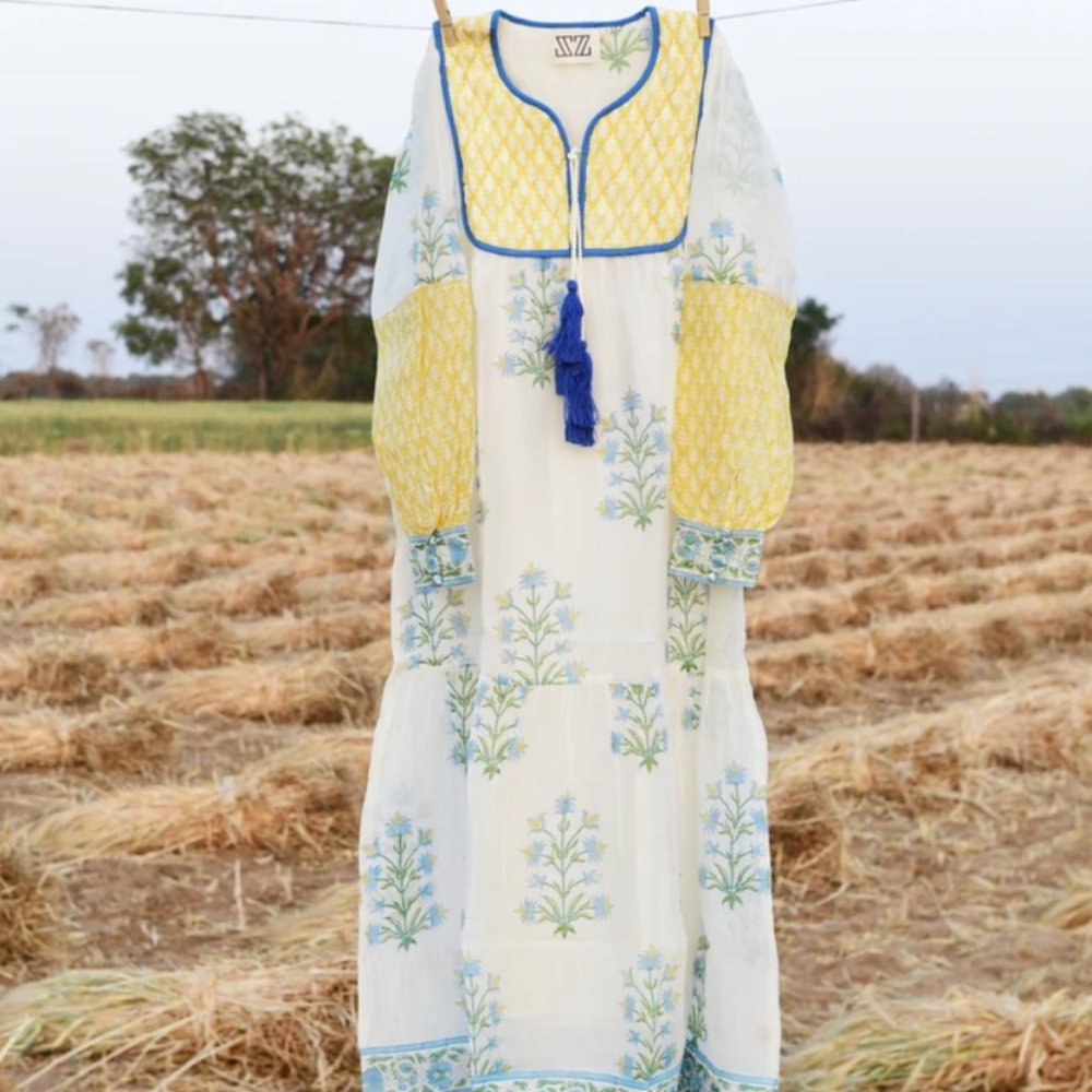 NWT SZ Blockprint Jodhpur Dress in Cornflower